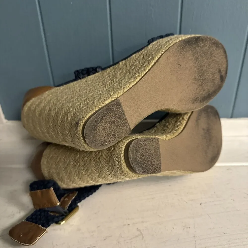 Steve Madden Navy Blue Knit High Heel‎ Wedge Espadrilles Women's Size 9.5
